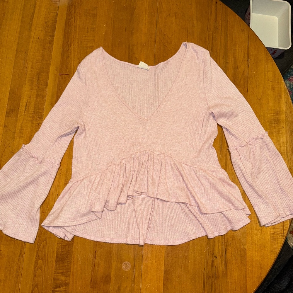 Sophie and Trey Pink Flounce Blouse Medium